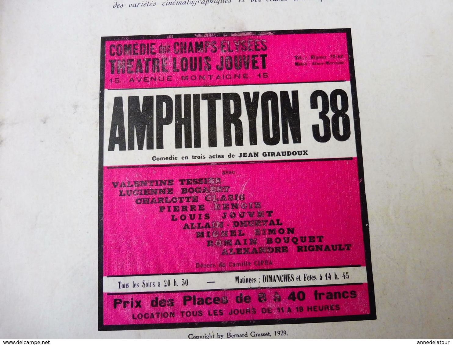 AMPHITRYON 38 , De Jean Giraudoux  (origine : LA PETITE ILLUSTRATION  ,1930); Au Dos---> Pub ANTICHAMBRE RENAISSANCE - Autori Francesi