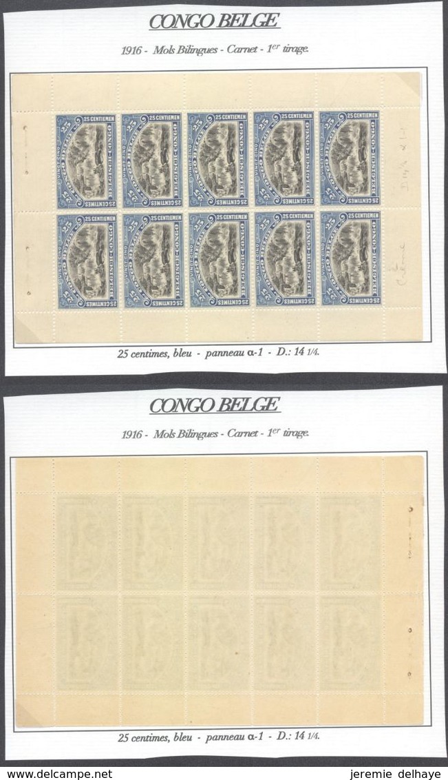 Congo Belge - Timbres Mols (Bilingue) Feuillet De 10 ** MNH : Carnet 1er Tirage Type N°67 A 25C Bleu, Panneau-α D 14 1/4 - Booklets