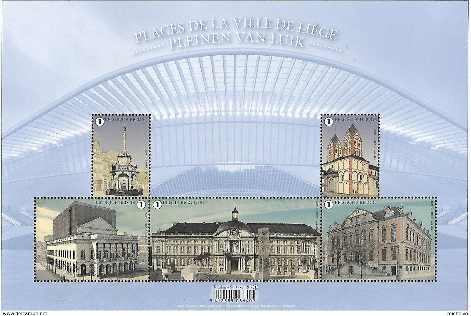 Belg 2020 - Places De La Ville De Liège ** (+ Une Feuille Transparente Imprimée) - Neufs