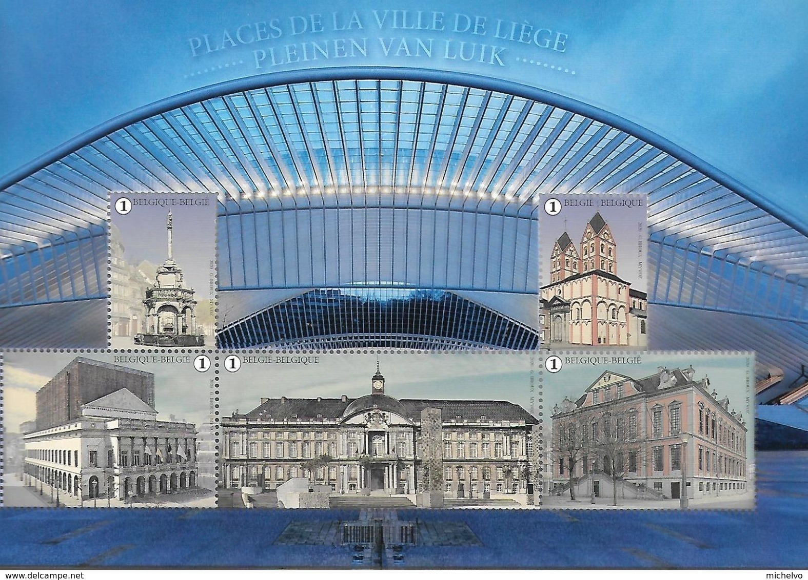 Belg 2020 - Places De La Ville De Liège ** (+ Une Feuille Transparente Imprimée) - Neufs