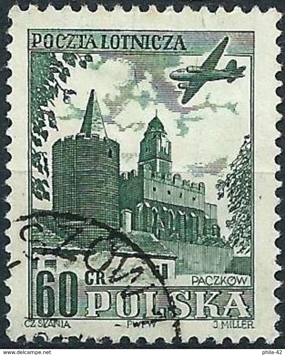 Poland 1954 - Mi 855A - YT Pa 34 ( Airplane Flying Over Paczkow Tower And City Hall Of Luban ) - Usados