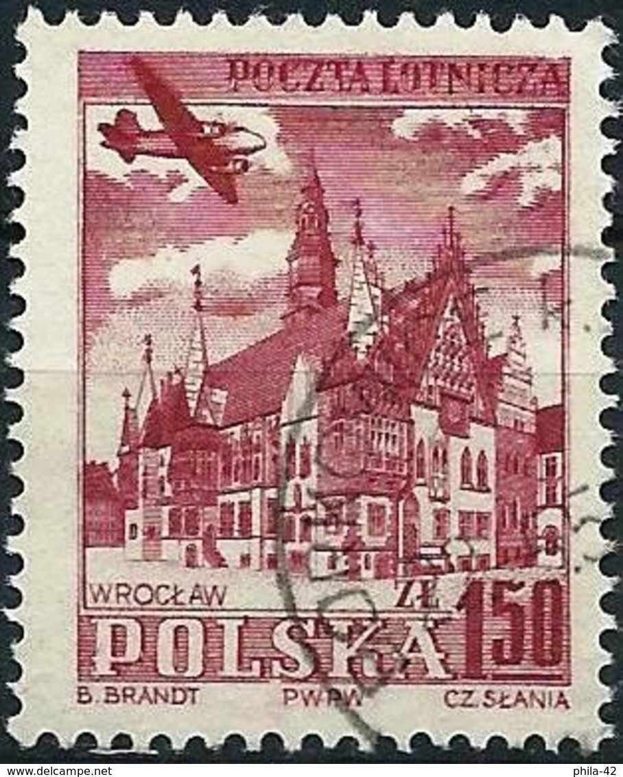 Poland 1954 - Mi 858A - YT Pa 37 ( Airplane Flying Over City Hall Of Wroclaw ) - Used Stamps