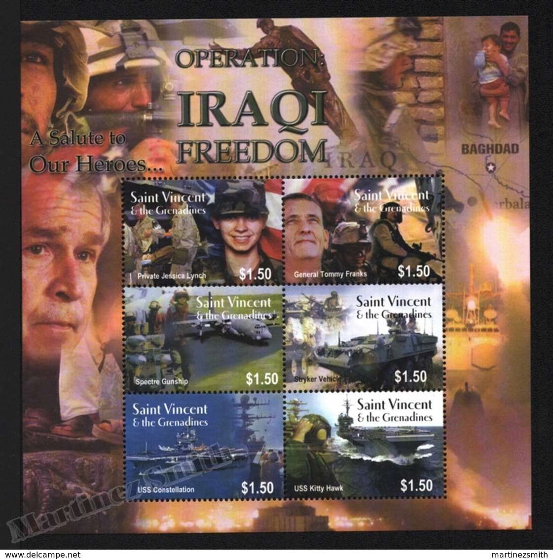 St Vincent 2003 Yvert 4595-600, War. Operation Iraqi Freedom. Soldiers, Planes, Tanks, Ships - Miniature Sheet - MNH - St.Vincent (1979-...)