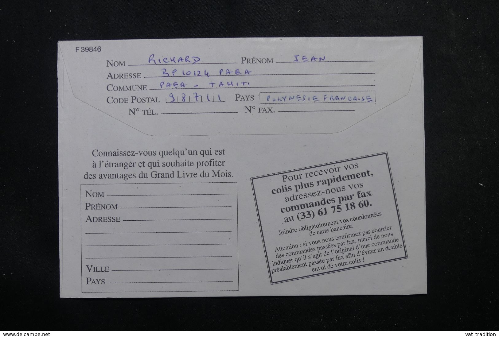 POLYNÉSIE - Affranchissement De Paea Sur Enveloppe Commerciale Pour La France En 1996  - L 64046 - Cartas & Documentos