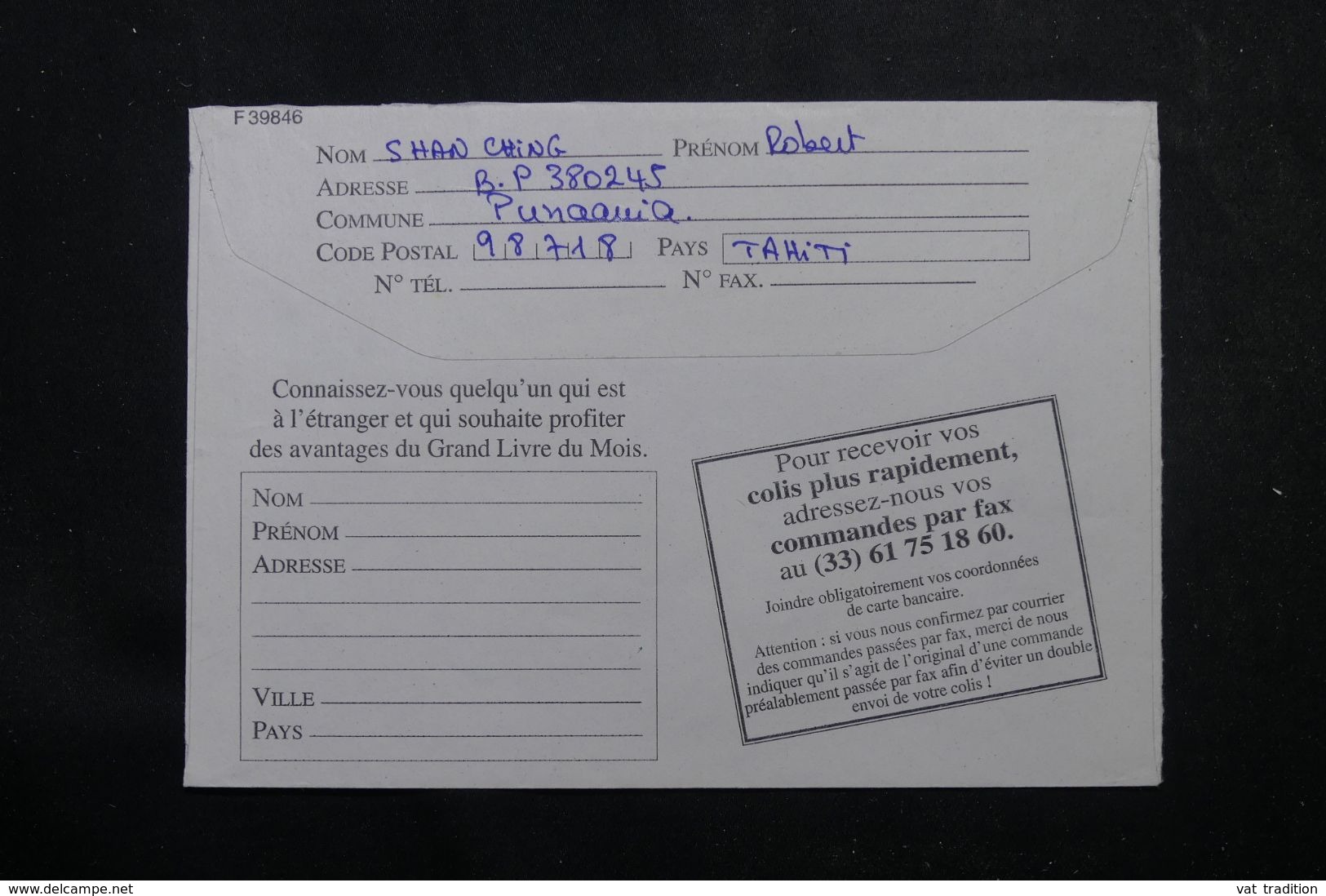 POLYNÉSIE - Affranchissement De Punaauia-Tamanu Sur Enveloppe Commerciale Pour La France En 1996  - L 64052 - Briefe U. Dokumente