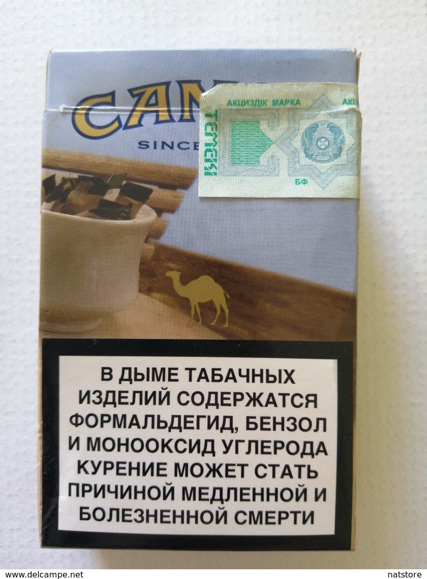 CAMEL ..BLUE... EMPTY HARD PACK CIGARETTE BOX EDITION WITH KAZAKHSTAN EXCISE STAMP...2000'S - Contenitori Di Tabacco (vuoti)