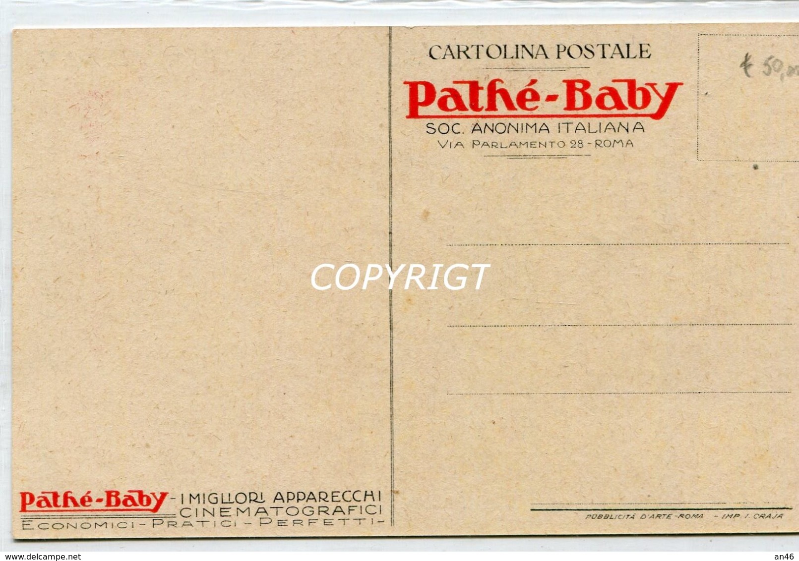 PUBBLICITA'_ADVERTISING-REKLAM-" Pathé-Baby"I MIGLIORI APPARECCHI CINEMATOGRAFICI- Soc.anonima Italiana-ROMA- - Publicité