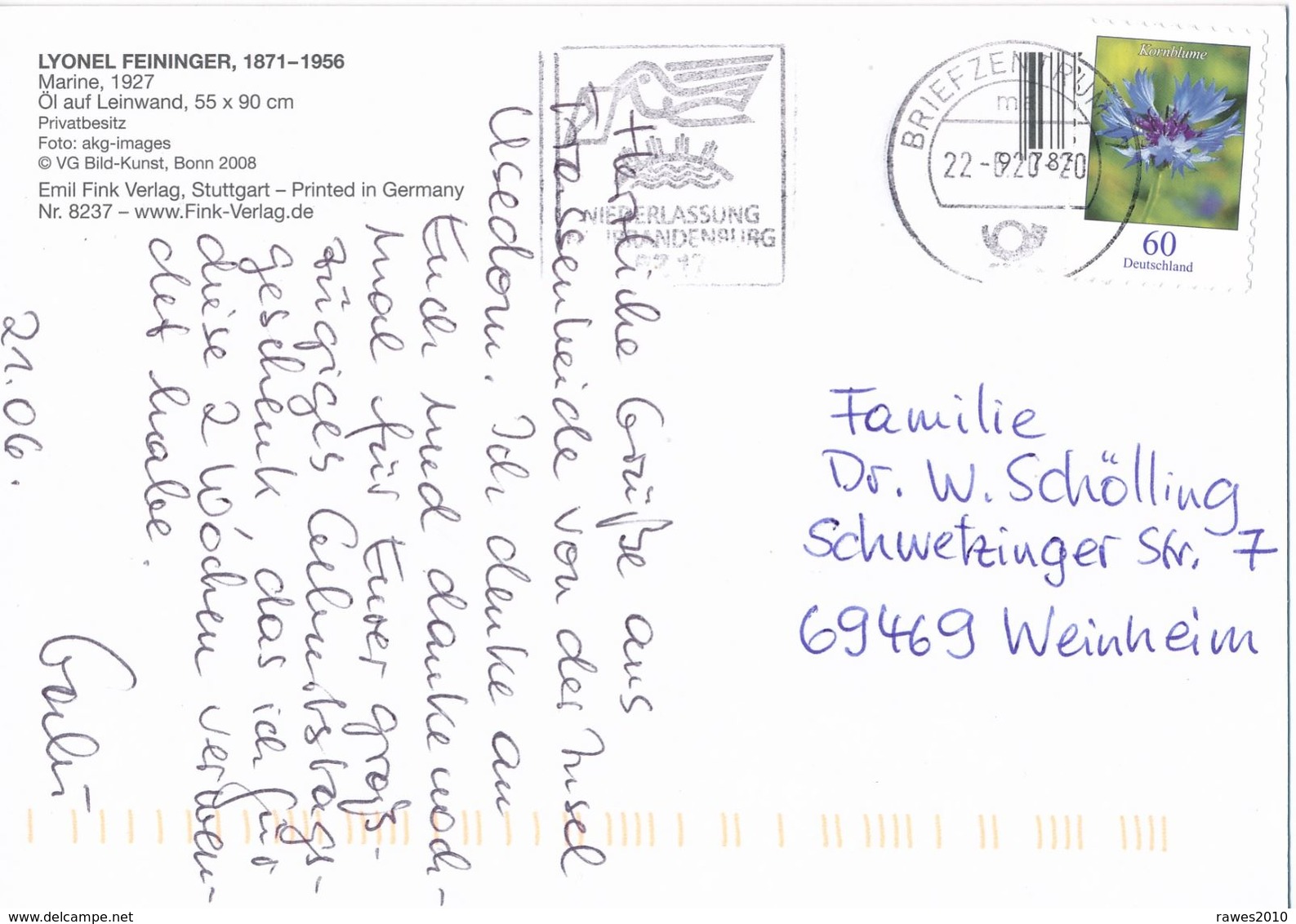 BRD / Bund BZ 17 MWST 2020 Post Niederlassung Neubrandenburg Taube Mi. 3481 Blume Kornblume - Covers & Documents