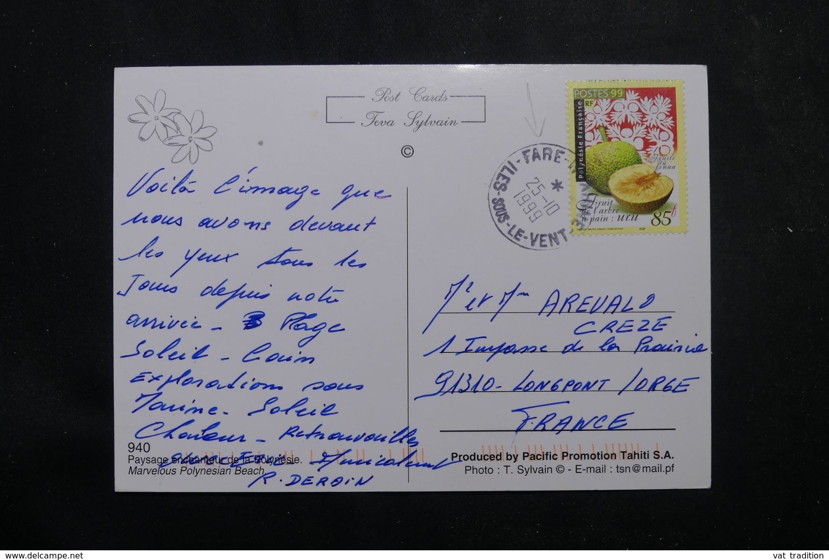 POLYNÉSIE - Affranchissement De Fare -Vahiné Sur Carte Postale En 1999 Pour La France - L 64089 - Briefe U. Dokumente