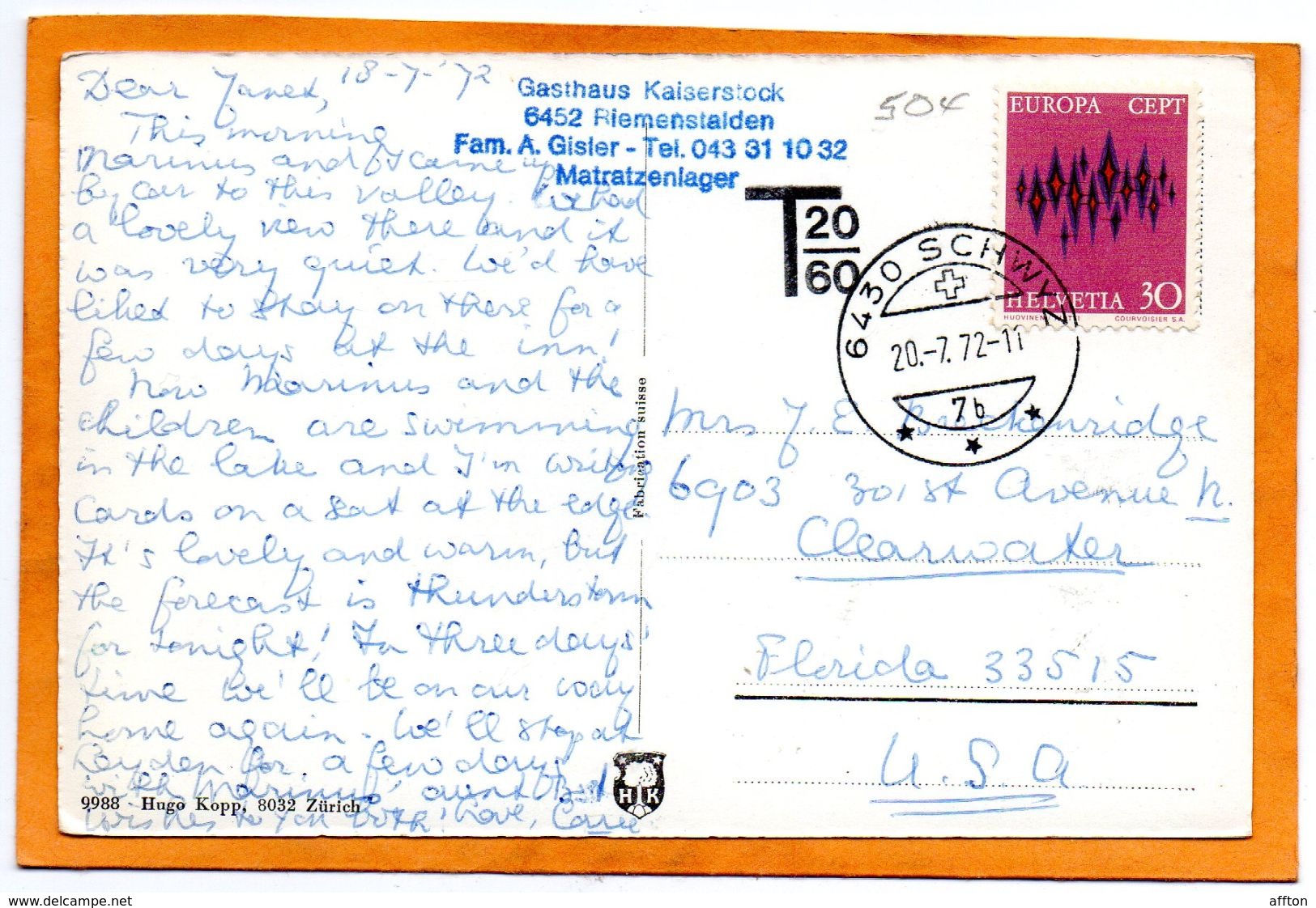 Riemenstalden Switzerland 1972 Postcard - Riemenstalden