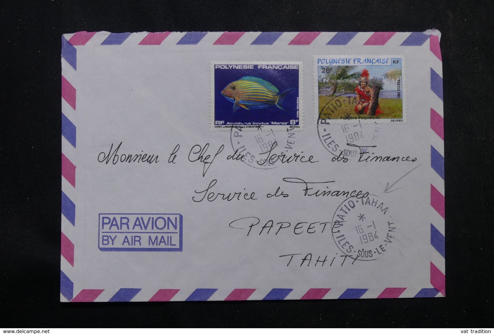 POLYNÉSIE - Affranchissement De Patio-Tahaa Sur Enveloppe En 1984 Pour Papeete - L 64095 - Storia Postale