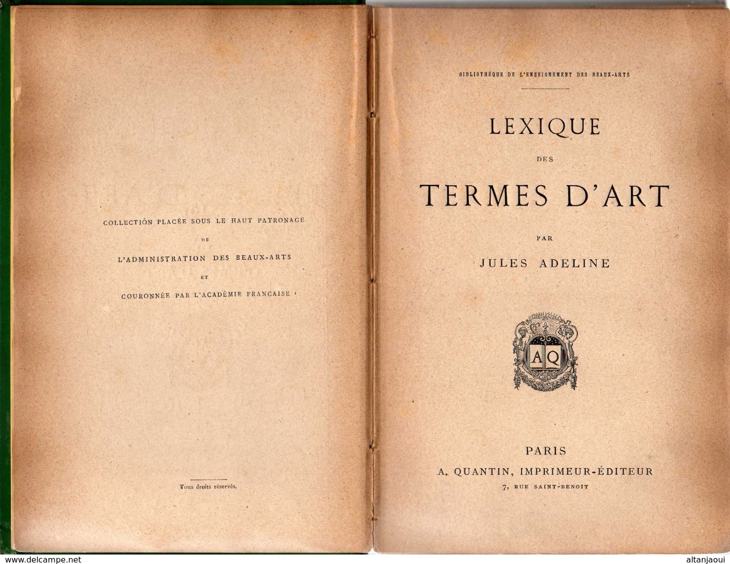 LEXIQUE DES TERMES D'ART Par J. ADELINE  -  L14   1  - Ed. A. QUANTIN Paris.  1885 - 1801-1900