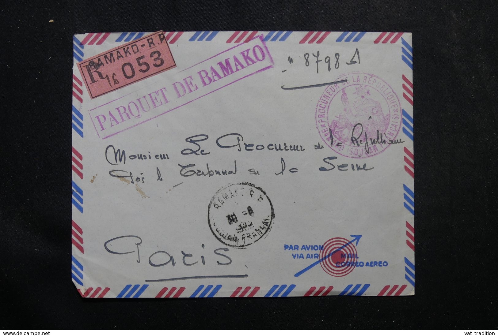 SOUDAN - Enveloppe En Recommandé De Bamako Du Procureur De La République Pour Paris En 1959 - L 64115 - Covers & Documents