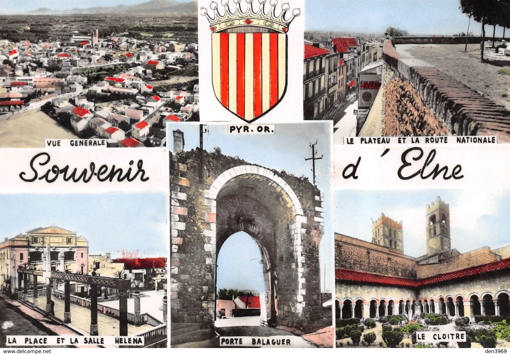 Souvenir D'ELNE - La Place Et La Salle Helena - Porte Balaguer - Le Cloître - Le Plateau Et La Route Nationale - Blason - Elne
