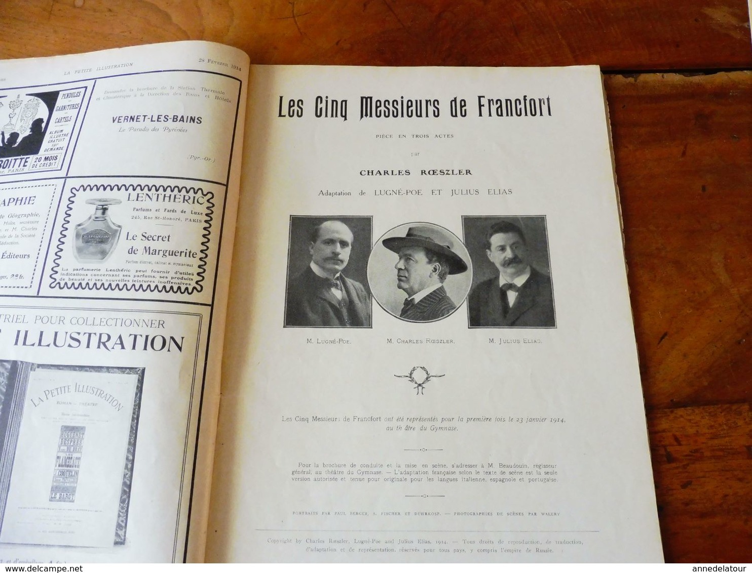 LES CINQ MESSIEURS DE FRANCFORT, De Charles Rœszler ,dont Portrait (LA PTE ILLUSTRATION 1914) Publicité: LA FANDORINE - French Authors
