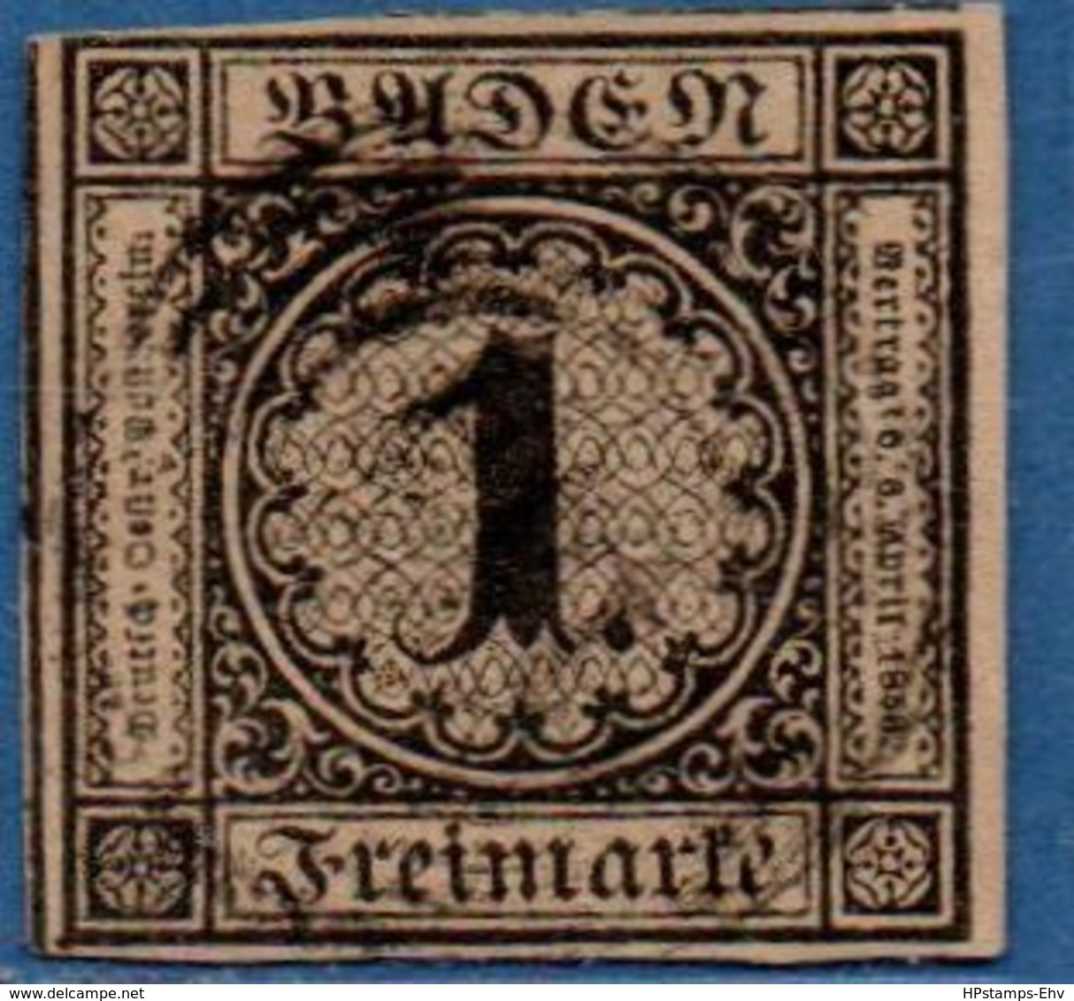 Baden Germany 1853 1 Kr Schwarz Postmark  5-Ring, 2006.2229 - Other & Unclassified