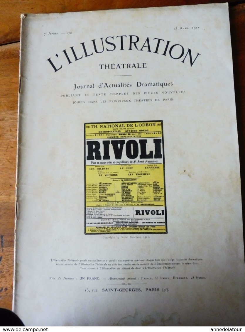 RIVOLI , De René Fauchois  (origine : L'ILLUSTRATION  THÉÂTRALE 1911 ) Dos Illustré Par O' Galop Pour MICHELIN - French Authors