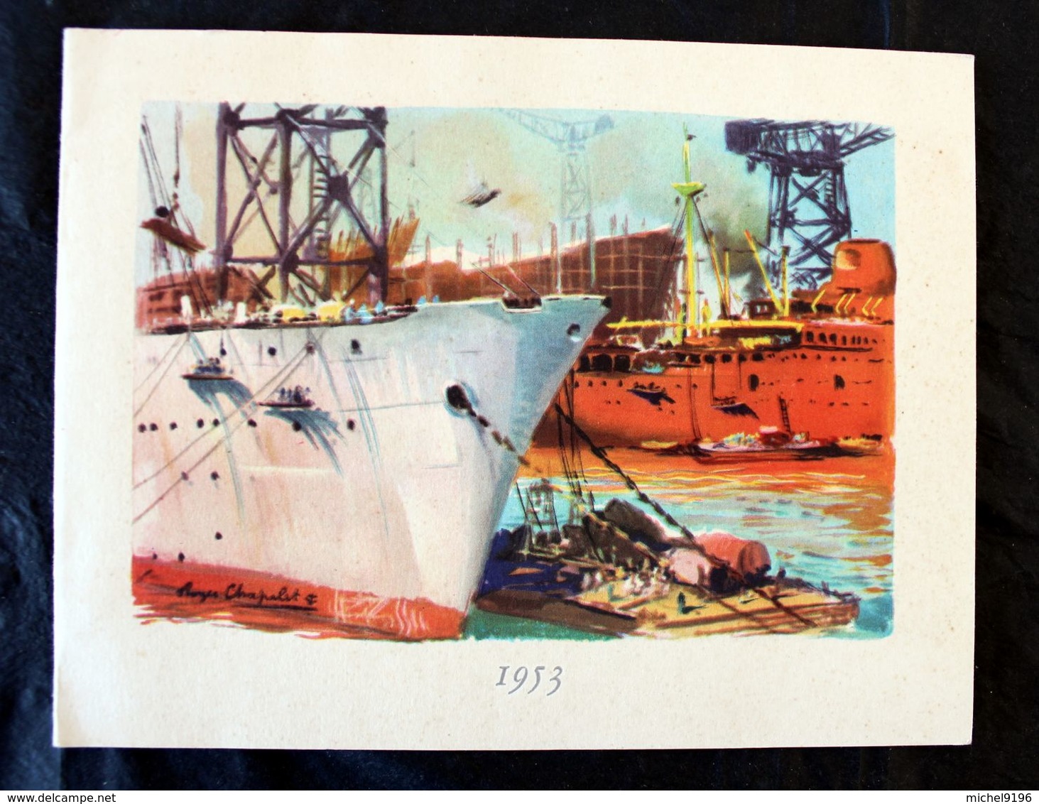 Voeux 1953 De La Compagnie Des Messageries Maritimes Litho De (Roger Chapalet ) - Werbung