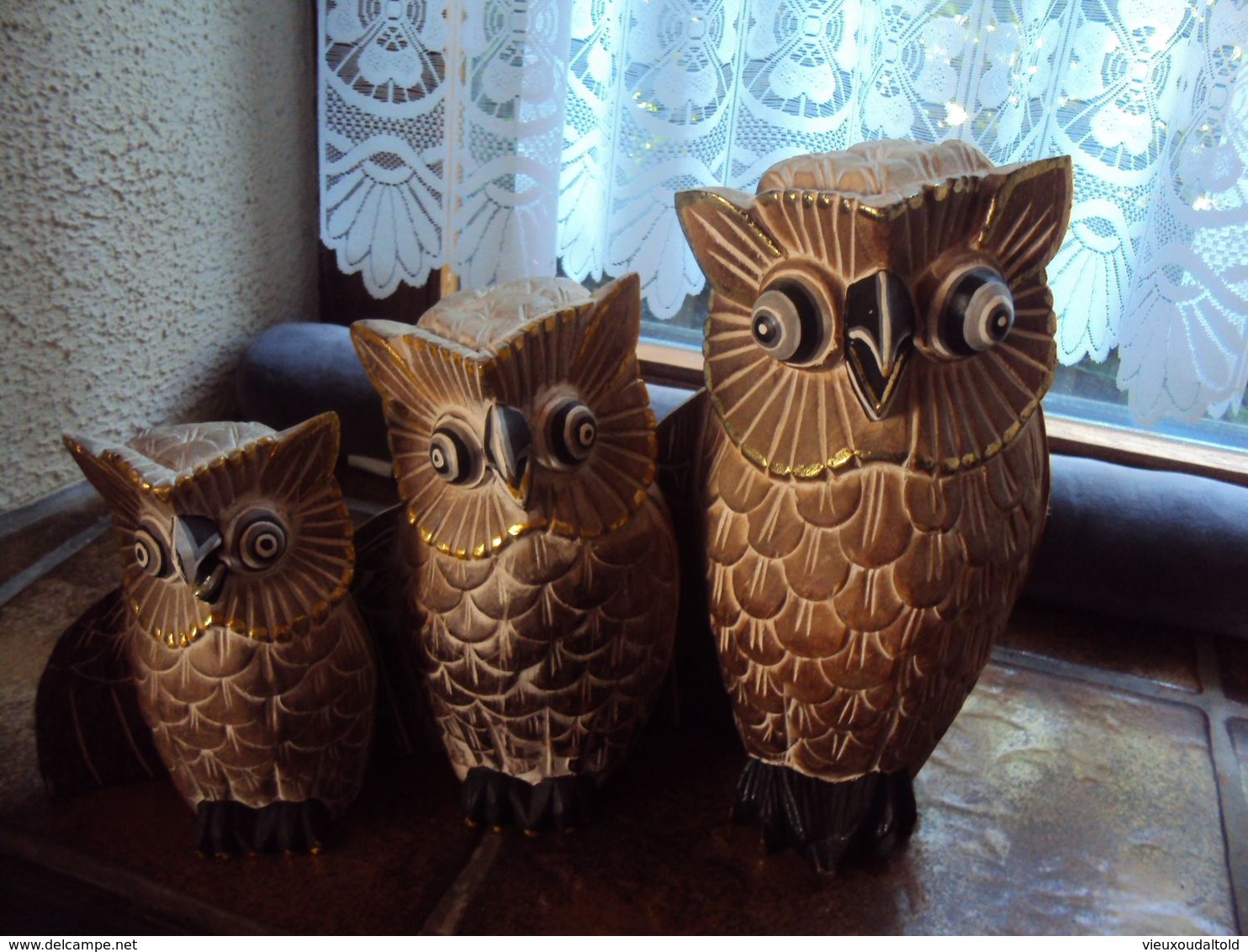 3 UILEN - CHOUETTES/HIBOUX - EULEN - OWLS    H : 30cm - 24 Cm - 19 Cm   (1396g Total Weight/gesamtgewicht/poids Total) - Wood