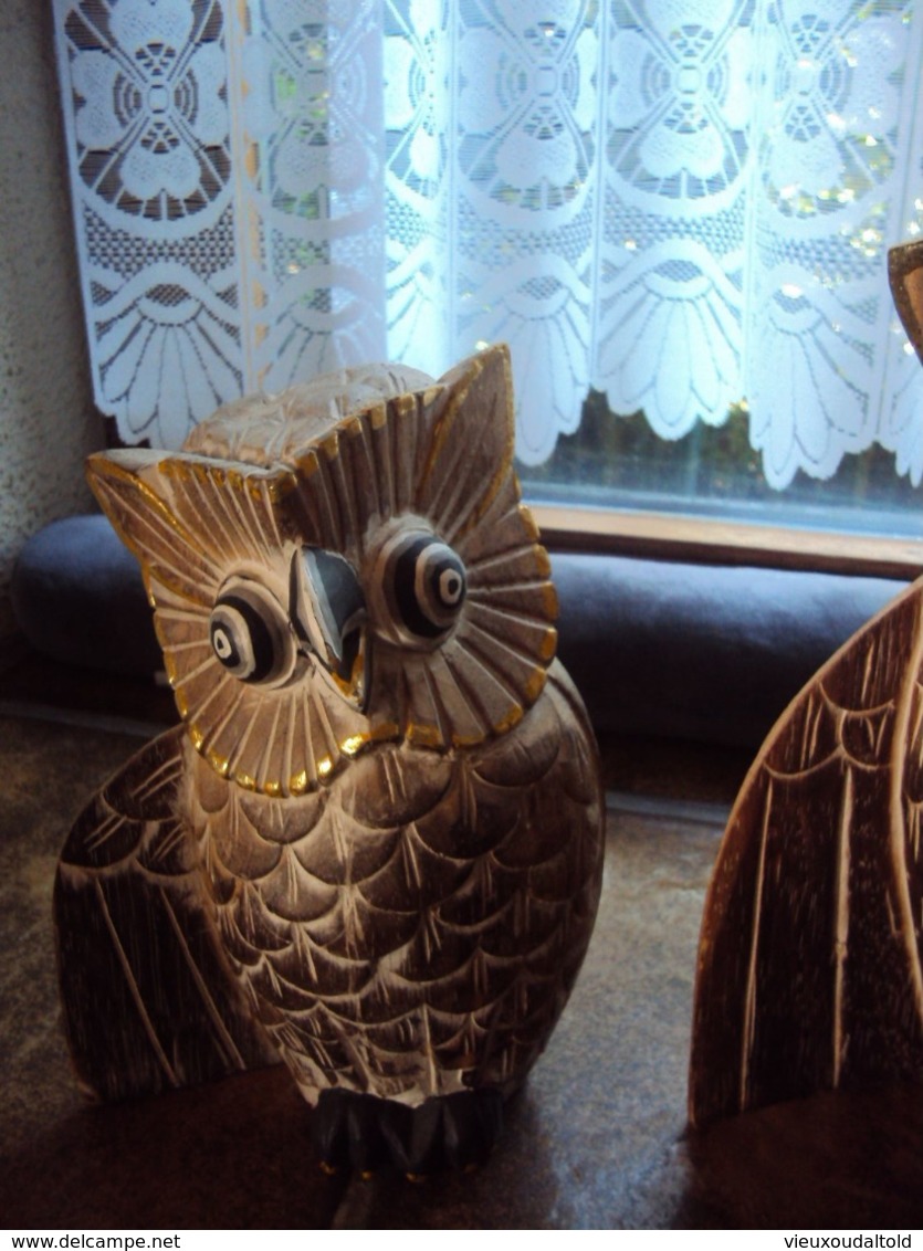 3 UILEN - CHOUETTES/HIBOUX - EULEN - OWLS    H : 30cm - 24 Cm - 19 Cm   (1396g Total Weight/gesamtgewicht/poids Total) - Bois