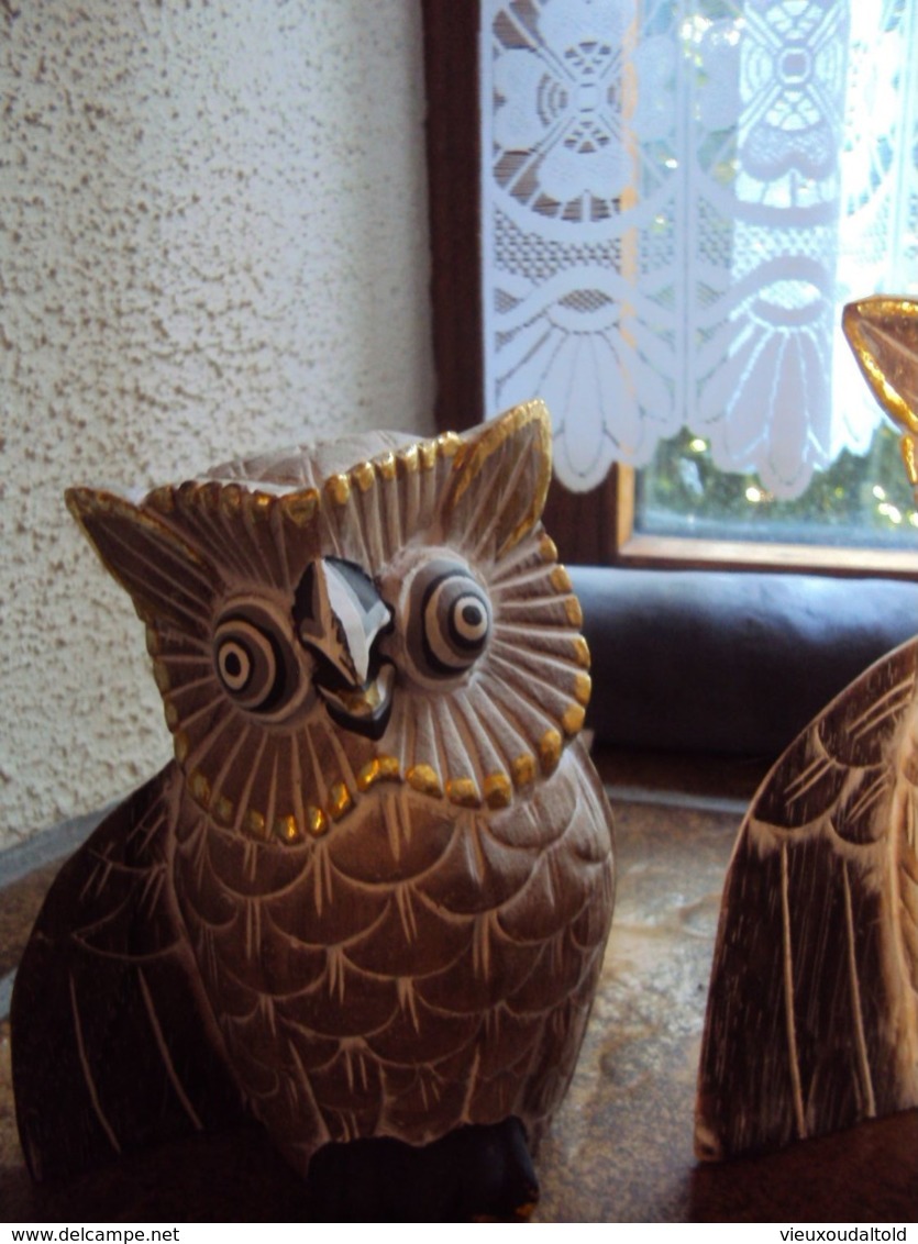 3 UILEN - CHOUETTES/HIBOUX - EULEN - OWLS    H : 30cm - 24 Cm - 19 Cm   (1396g Total Weight/gesamtgewicht/poids Total) - Hout