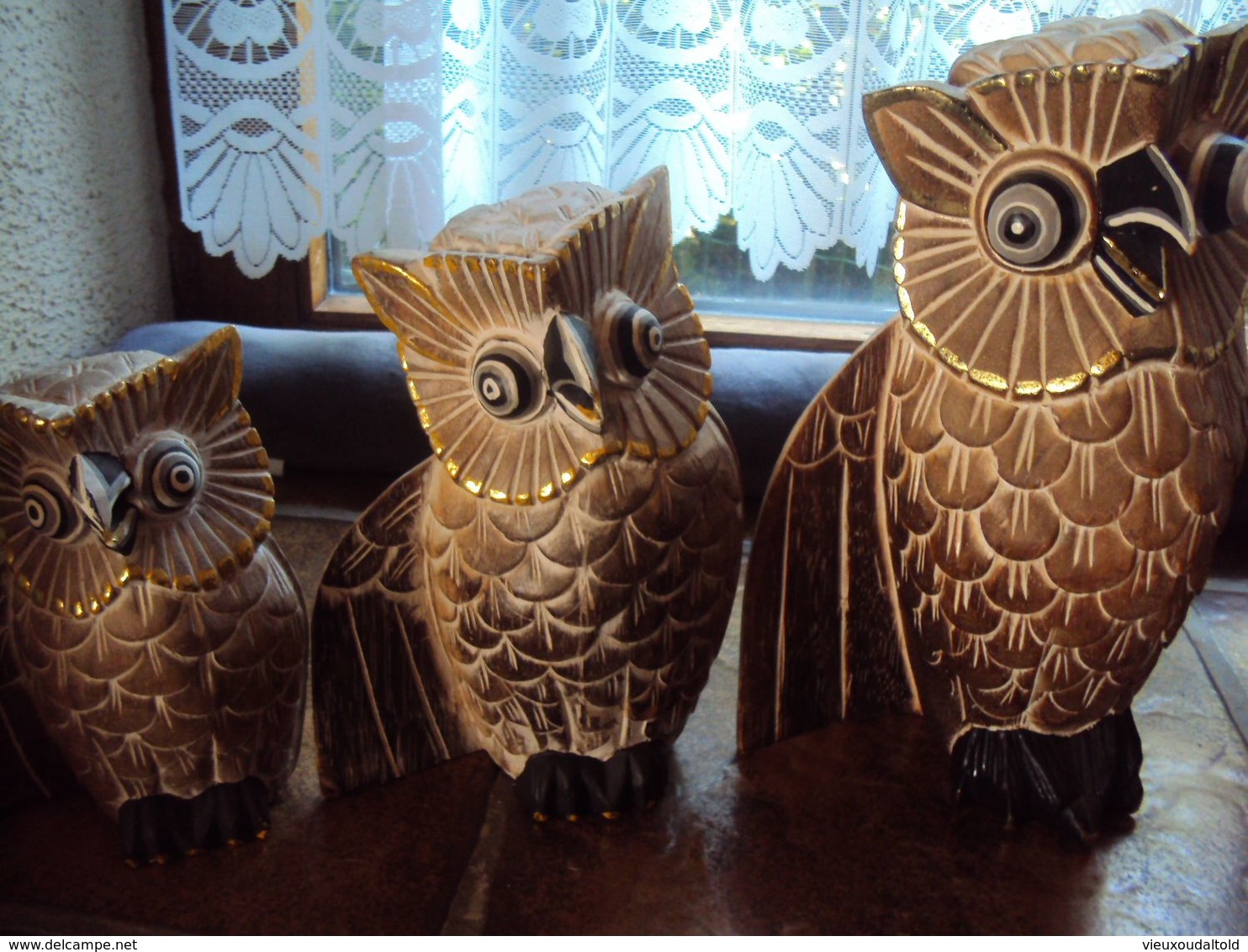 3 UILEN - CHOUETTES/HIBOUX - EULEN - OWLS    H : 30cm - 24 Cm - 19 Cm   (1396g Total Weight/gesamtgewicht/poids Total) - Wood