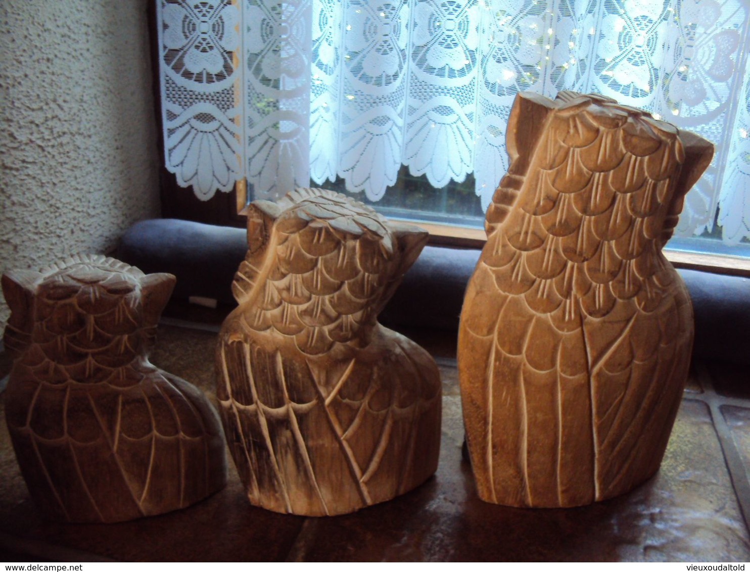 3 UILEN - CHOUETTES/HIBOUX - EULEN - OWLS    H : 30cm - 24 cm - 19 cm   (1396g total weight/gesamtgewicht/poids total)