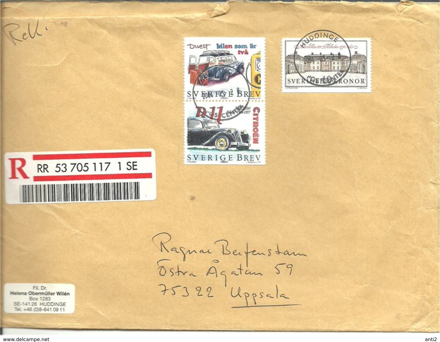 Sweden 2004 Castle Ovedkloster, Cars Volvo Duett, Citroen R11, Mi 1629, 2019,2021 Reg. Cove Canc. Huddinge 28.5.2004 - Storia Postale