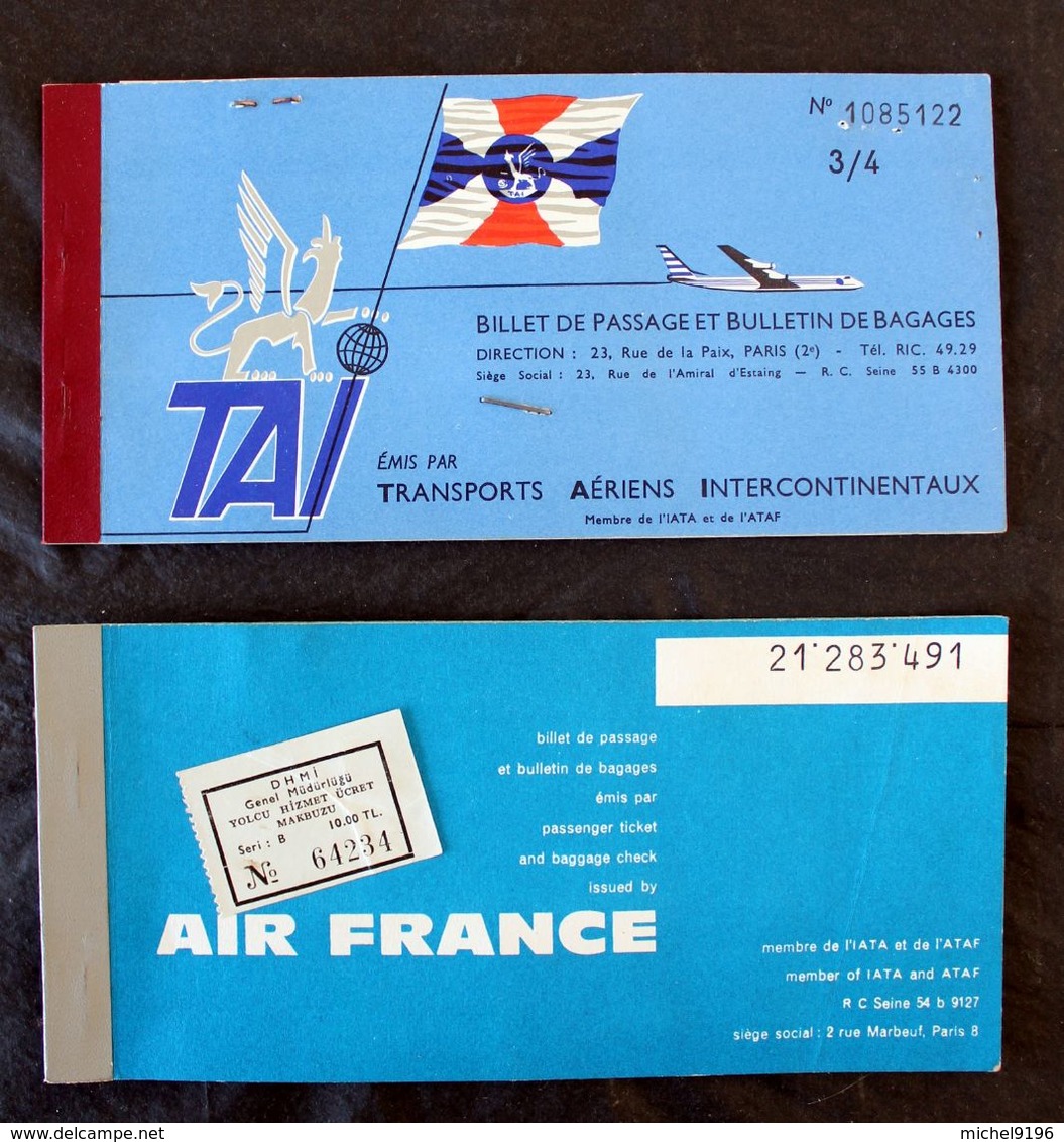 Billets Avion Air France Et TAI Tananarive Paris,et Istanbul Paris Chauvicourt 1962 - World