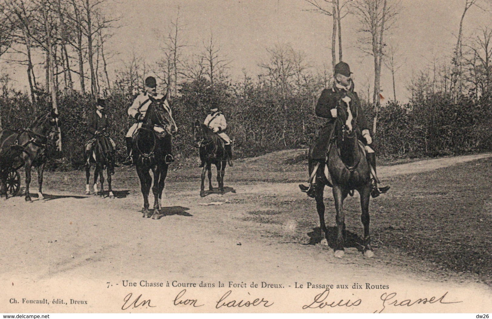 Chasse à Courre Dans La Forêt De Dreux - Le Passage Aux Dix Routes - Edition Ch. Foucault, Carte Dos Simple N° 7 - Chasse