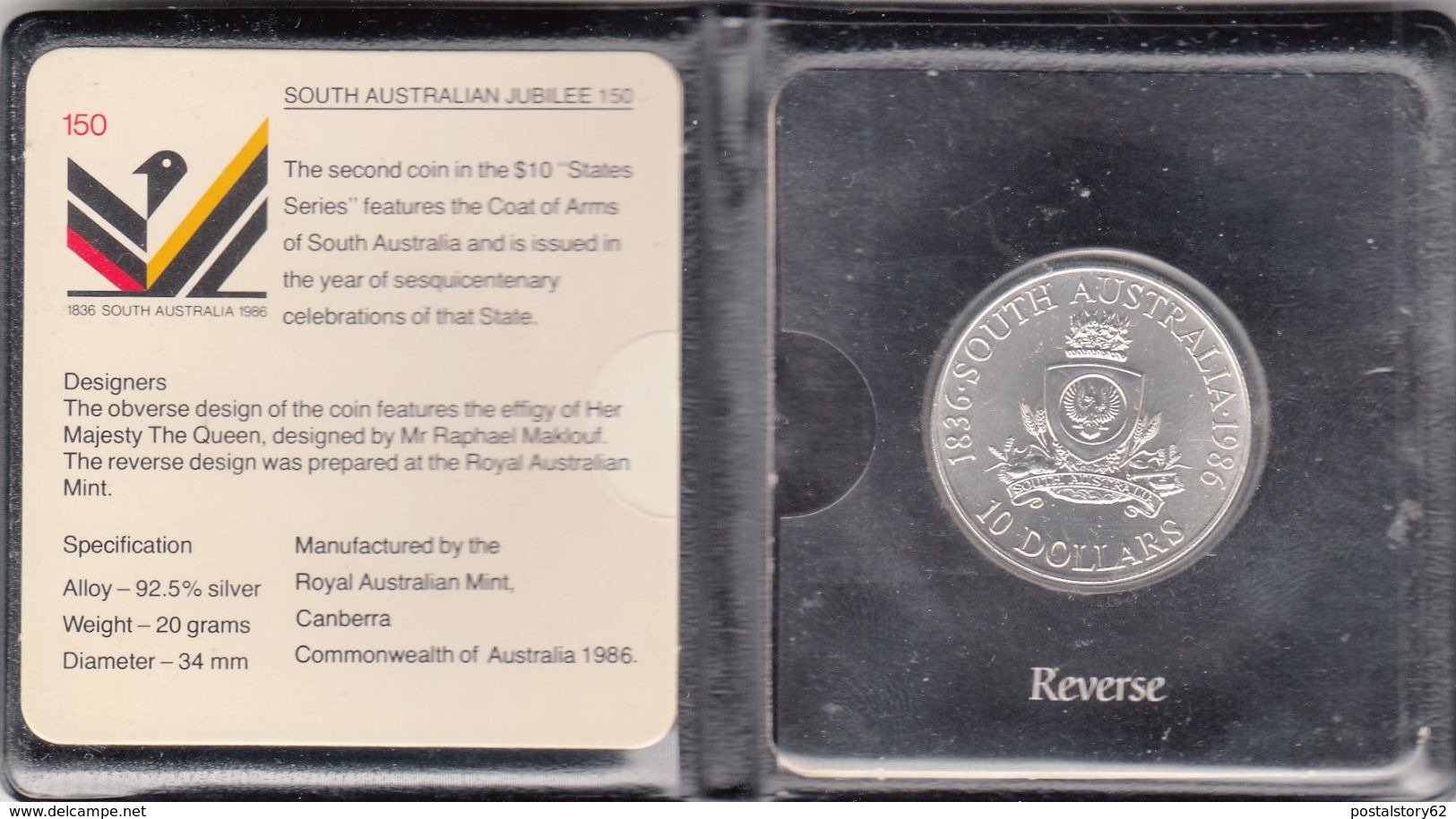 1986 South Australia State Series Uncirculated $ 10 Coin In Original Ram Flip - Münz- Und Jahressets