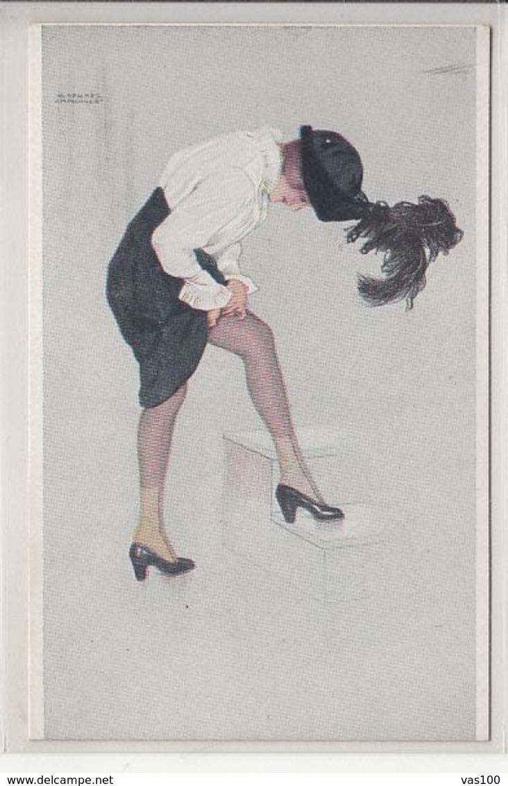 CPA SIGNED ILLUSTRATION, RAPHAEL KIRCHNER- WOMAN WITH STOCKINGS - Kirchner, Raphael