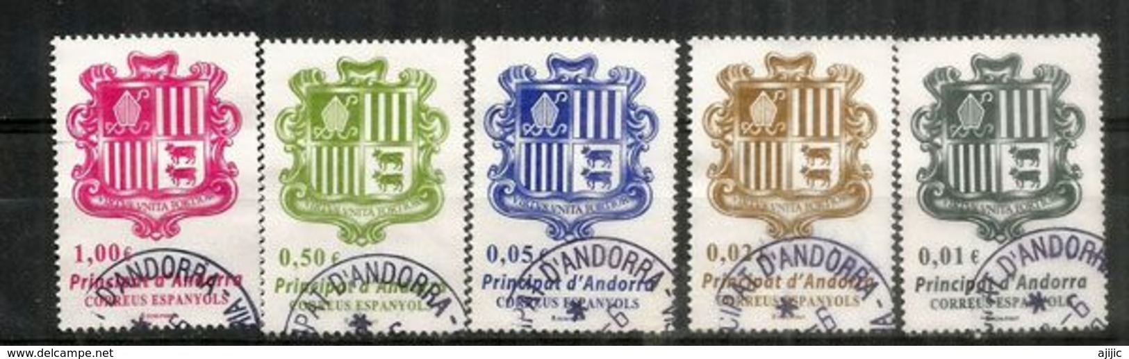 Nouvelle Serie Complète Blasons D'Andorre Correu Andorra. 2014, Oblitéré 1 ère Qualité, Série Complete 399-403.AND.ESP - Gebraucht