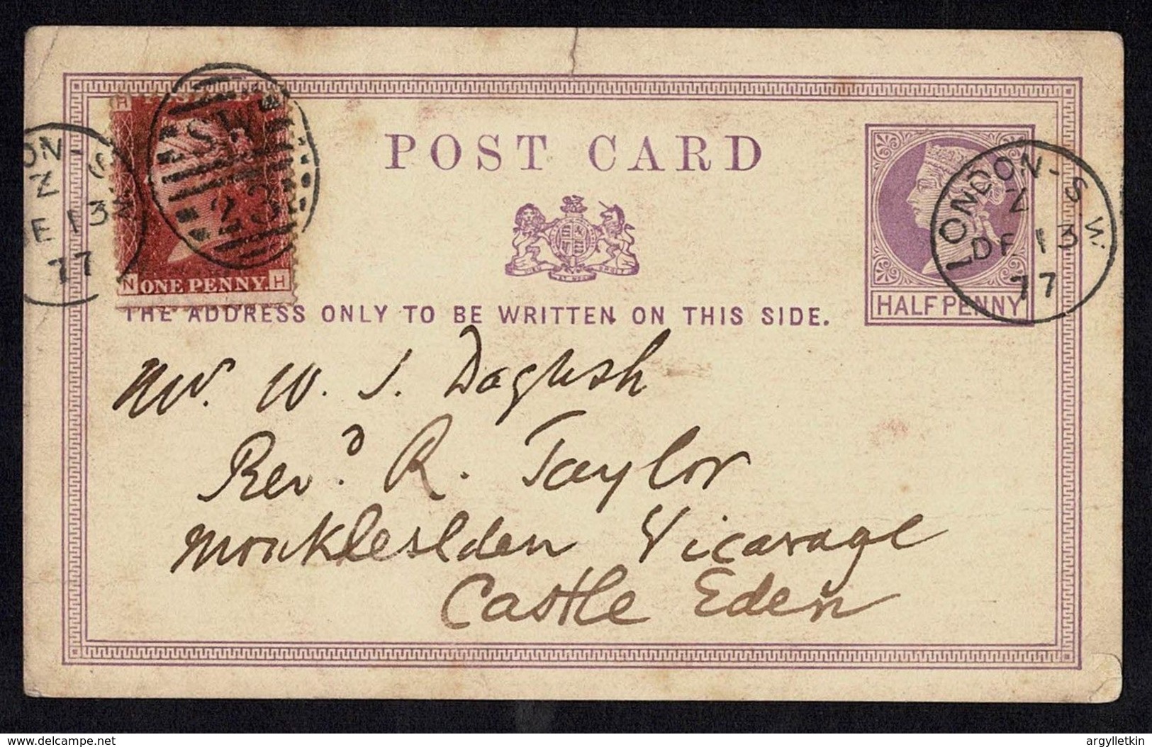 GB VICTORIA STATIONERY LATE FEE 1877 POSTCARD - Briefe U. Dokumente