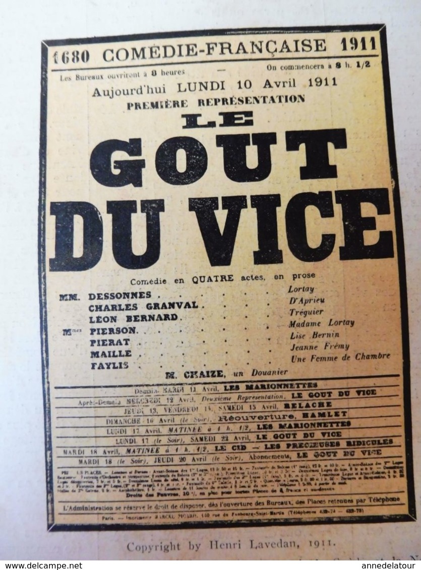 LE GOUT DU VICE  Par Henri Lavedan  (origine : L'ILLUSTRATION  THÉÂTRALE 19011 )  Dos Illustré Pub MICHELIN - Autores Franceses