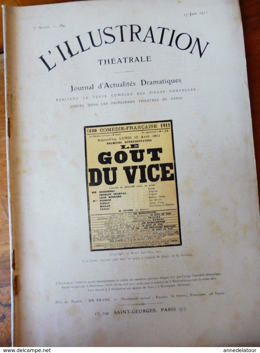 LE GOUT DU VICE  Par Henri Lavedan  (origine : L'ILLUSTRATION  THÉÂTRALE 19011 )  Dos Illustré Pub MICHELIN - Autores Franceses