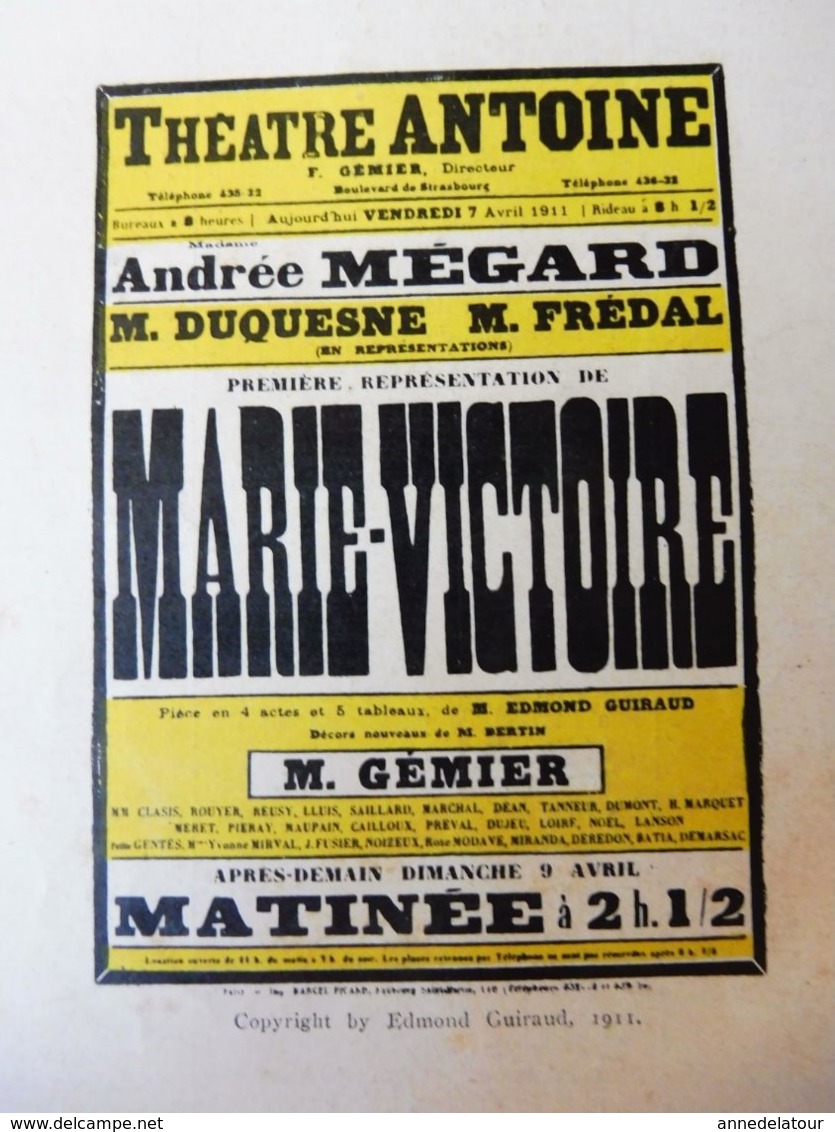 MARIE-VICTOIRE, Par Edmond Guiraud   (origine : L'ILLUSTRATION  THÉÂTRALE 19011 )  Dos Illustré Pub MICHELIN - Autori Francesi