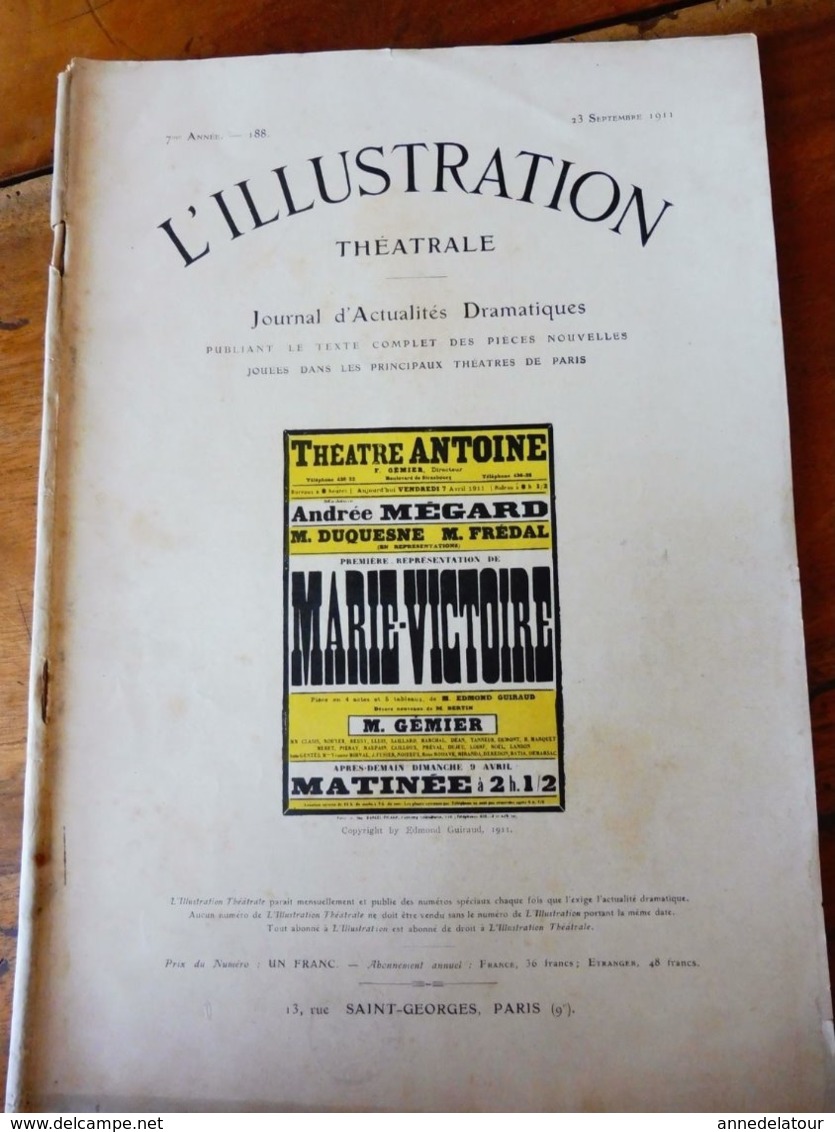 MARIE-VICTOIRE, Par Edmond Guiraud   (origine : L'ILLUSTRATION  THÉÂTRALE 19011 )  Dos Illustré Pub MICHELIN - Autori Francesi