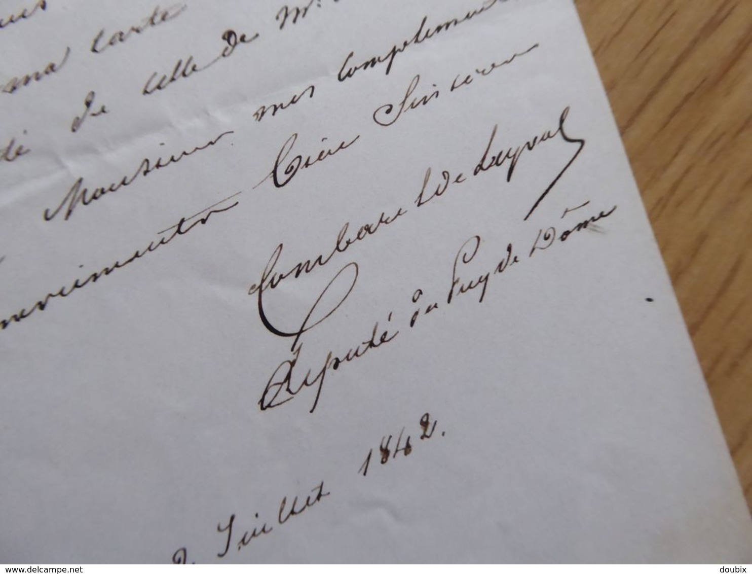 COMBAREL De LEYVAL (1808-1869) Député RIOM [ Alphonse De Lamartine ]. PUY De DOME Clermont Ferrand. AUTOGRAPHE - Other & Unclassified