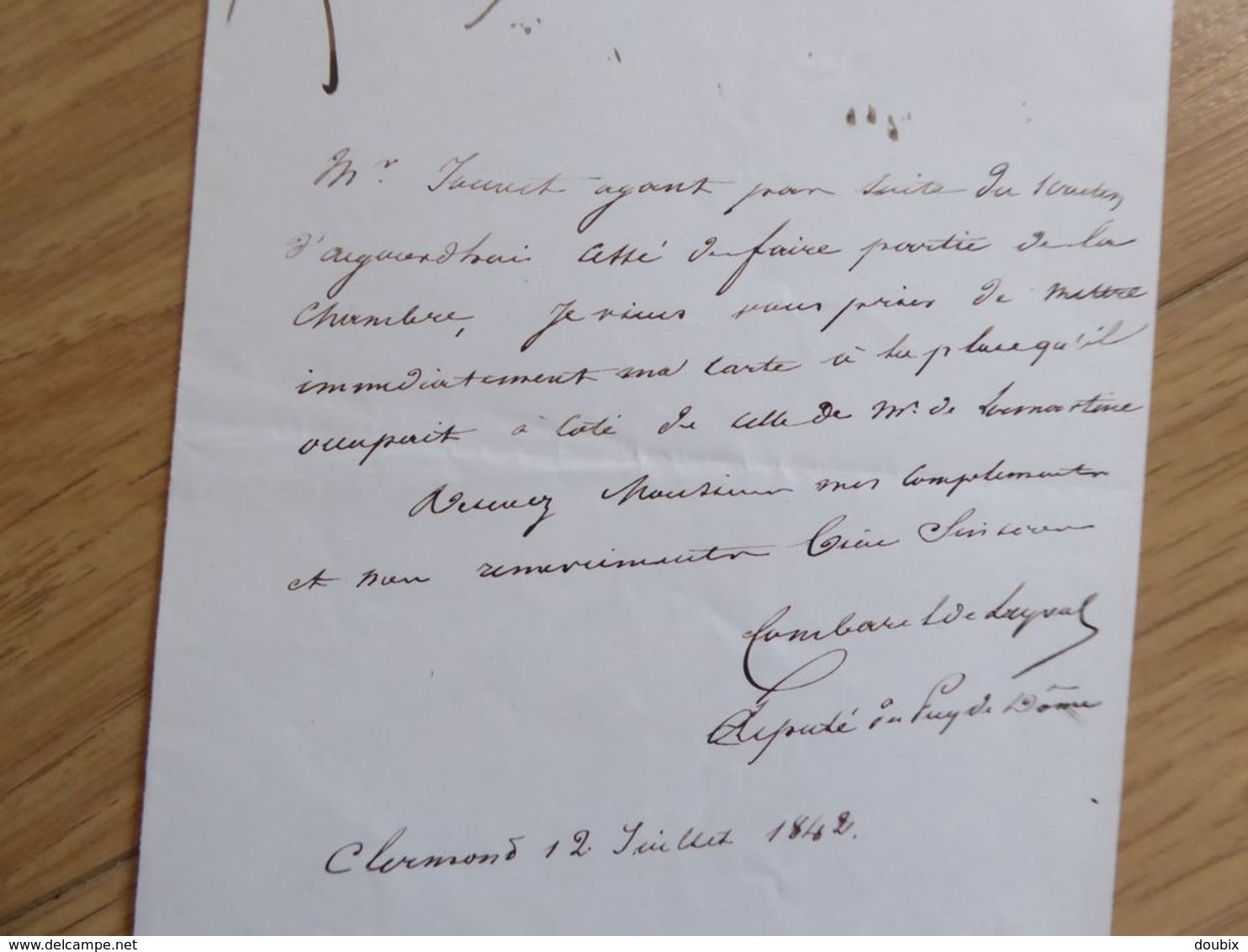 COMBAREL De LEYVAL (1808-1869) Député RIOM [ Alphonse De Lamartine ]. PUY De DOME Clermont Ferrand. AUTOGRAPHE - Otros & Sin Clasificación