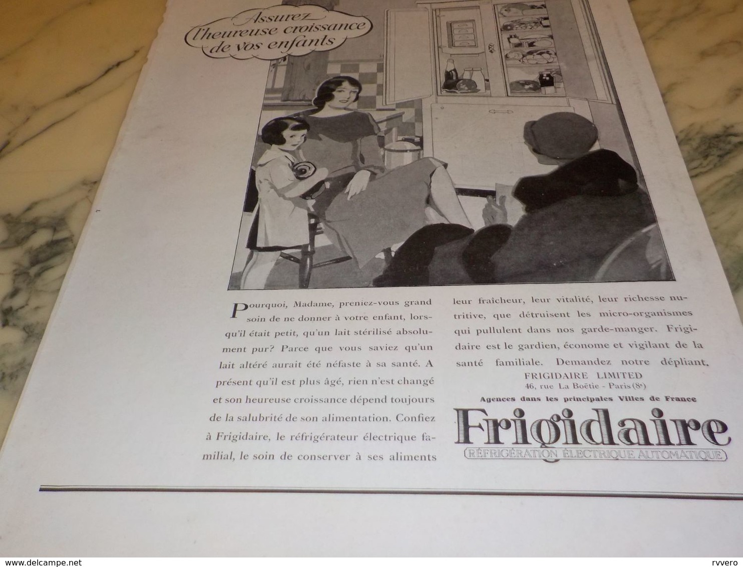 ANCIENNE PUBLICITE CROISSANCE DE VOS ENFANTS  FRIGIDAIRE  1928 - Autres Appareils