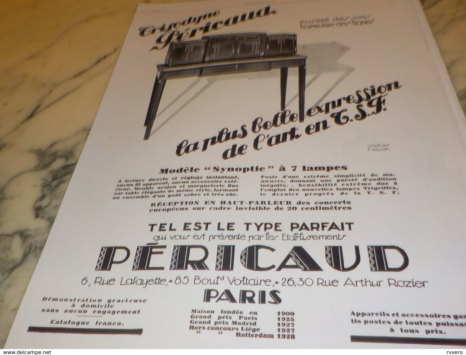 ANCIENNE PUBLICITE L ART EN TSF PERICAUD 1928 - Otros & Sin Clasificación