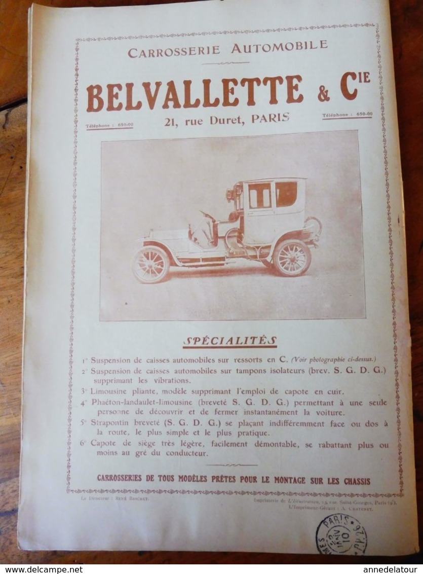 UN ANGE, par Alfred Capus,Eve Lavallière (orig  :L'ILLUSTRATION  THÉÂTRALE 1910);Pub Carrosserie Auto BELVALLETTE & Cie