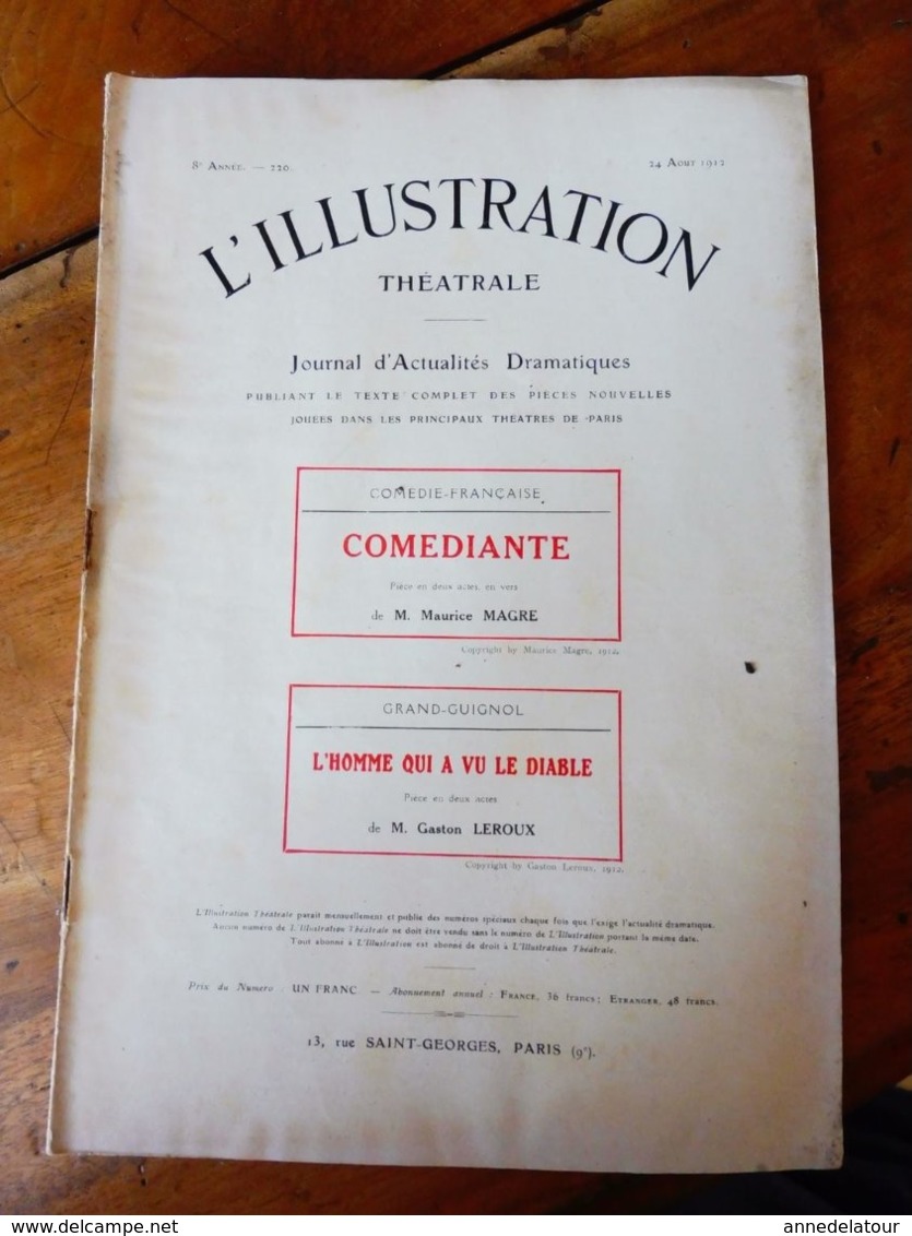 COMEDIANTE, De M. Magre Et L'HOMME QUI A VU LE DIABLE,de G. Leroux (:L'illustration Théâtrale,1912); Dessin E. L; Cousyn - Auteurs Français