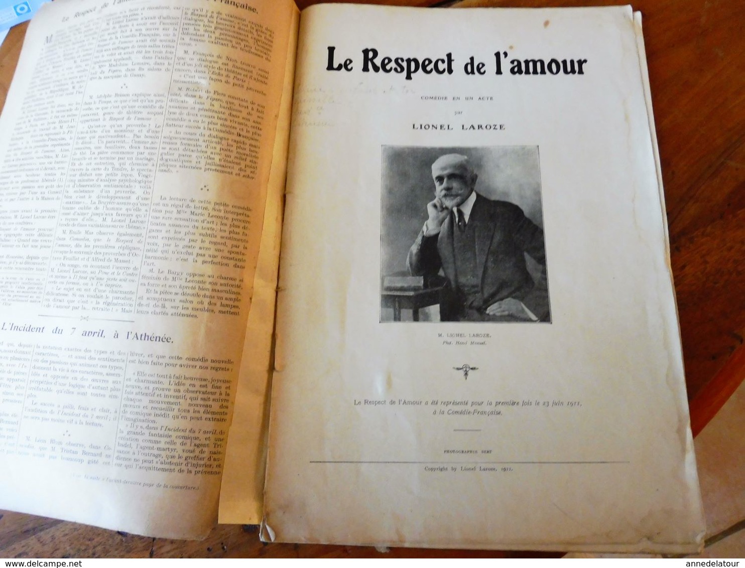 LE RESPECT DE L'AMOUR;L'INCIDENT DU 7 AVRIL ,de Tristan Bernard;UN JOUR DE FÊTE (orig :L'ILLUSTRATION THÉÂTRALE 1911) - Franse Schrijvers
