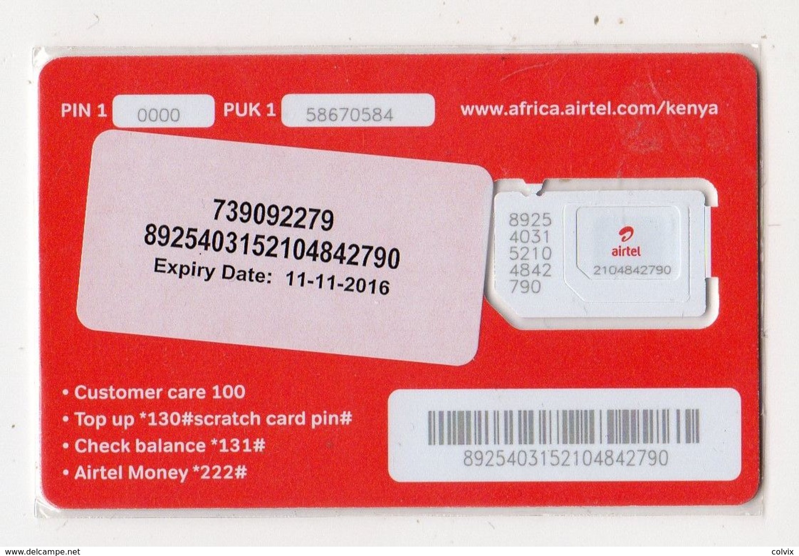 KENYA CARTE GSM AIRTEL VERSO NUMEROTEE - Kenia