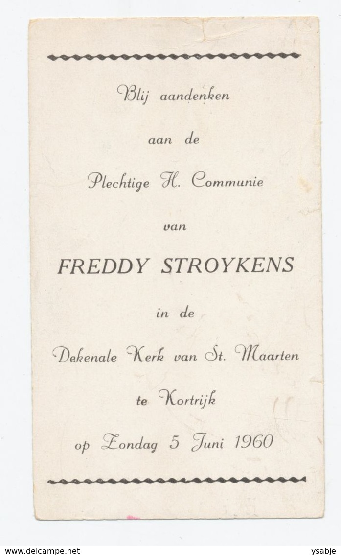 Communieprentje - Plechtige Communie Freddy Stroyens, Kortrijk 1959 - Communion