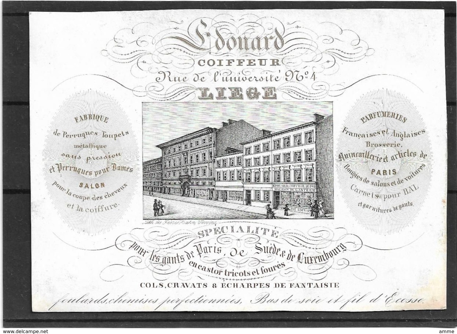 Liège *  (Carte Porcelaine)  Coiffeur Edouard - Rue De L'Université, 4 - Fabrique Des Perruques - Porcelaine