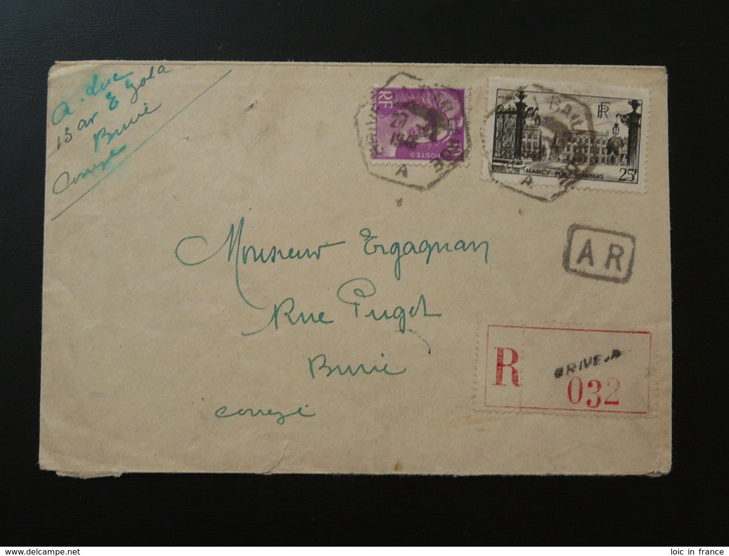 Lettre Recommandée Cachet Hexagonal Brive 19 Correze 1948 - 1921-1960: Periodo Moderno