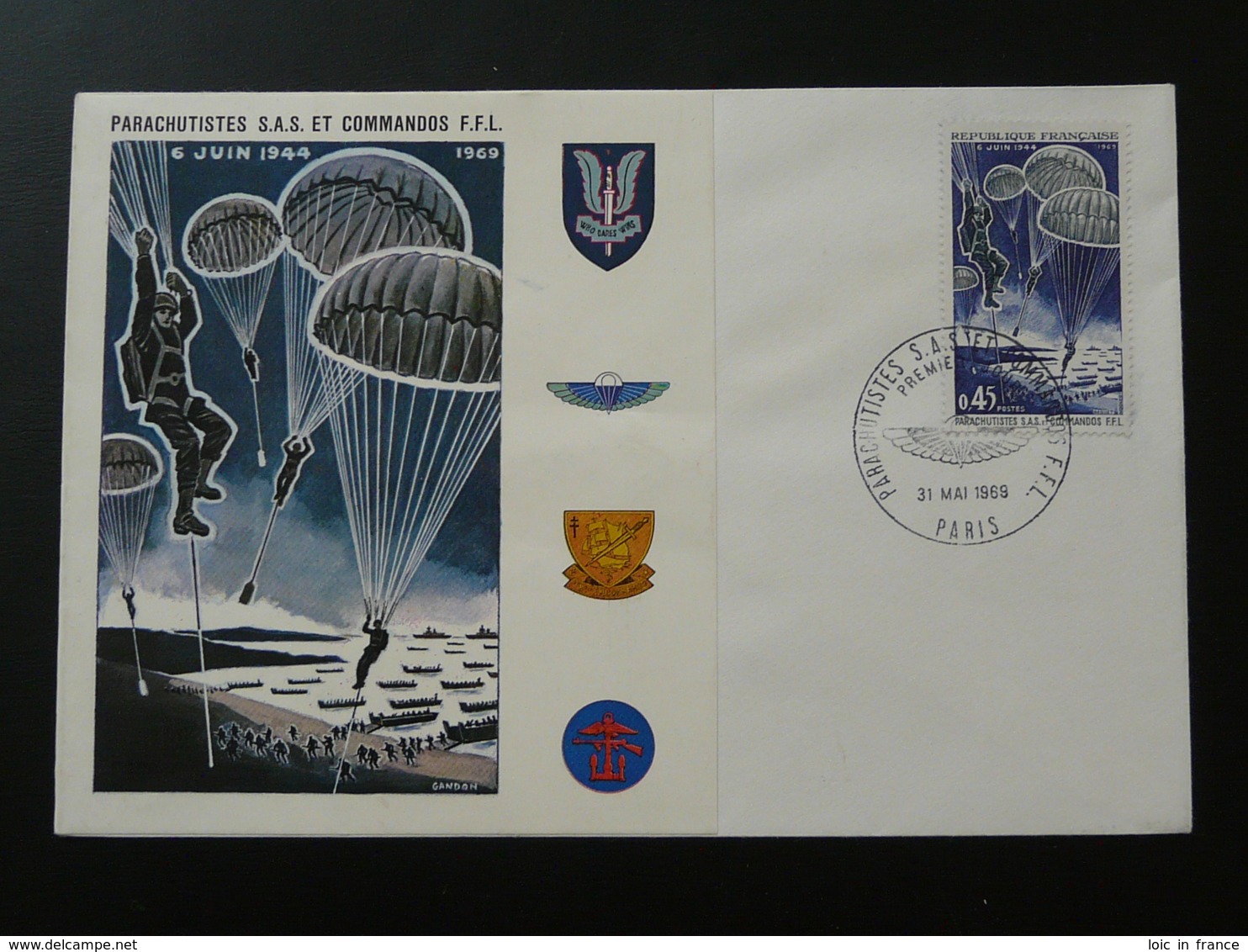 FDC Parachutistes SAS Et Commandos FFL Parachute 1969 - Guerre Mondiale (Seconde)